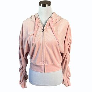 Juicy Couture Velour Zip Jacket Women Size M Hoodie Ruched Sleeve Legally Blonde